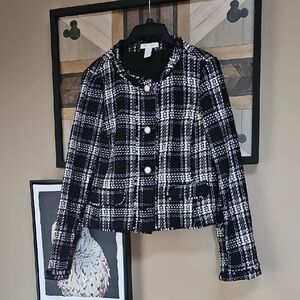 White House Black Market Black and White Checkered Blazer